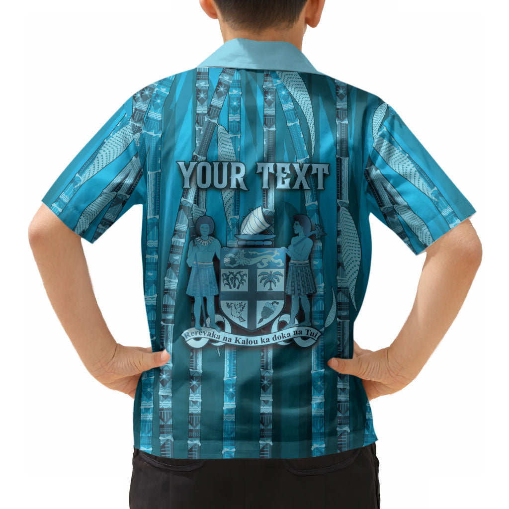 Personalised Fiji Language Week Sugarcane Masi Hawaiian Shirt Blue Tapa Tribal Pattern DT05 - Polynesian Pride