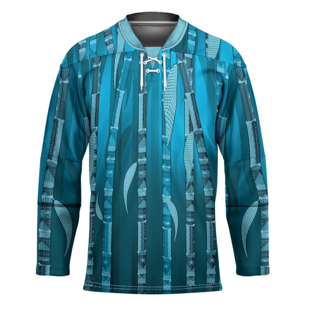 Personalised Fiji Language Week Sugarcane Masi Hockey Jersey Blue Tapa Tribal Pattern DT05 Unisex Blue - Polynesian Pride