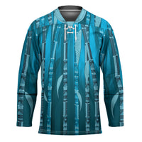 Personalised Fiji Language Week Sugarcane Masi Hockey Jersey Blue Tapa Tribal Pattern DT05 Unisex Blue - Polynesian Pride