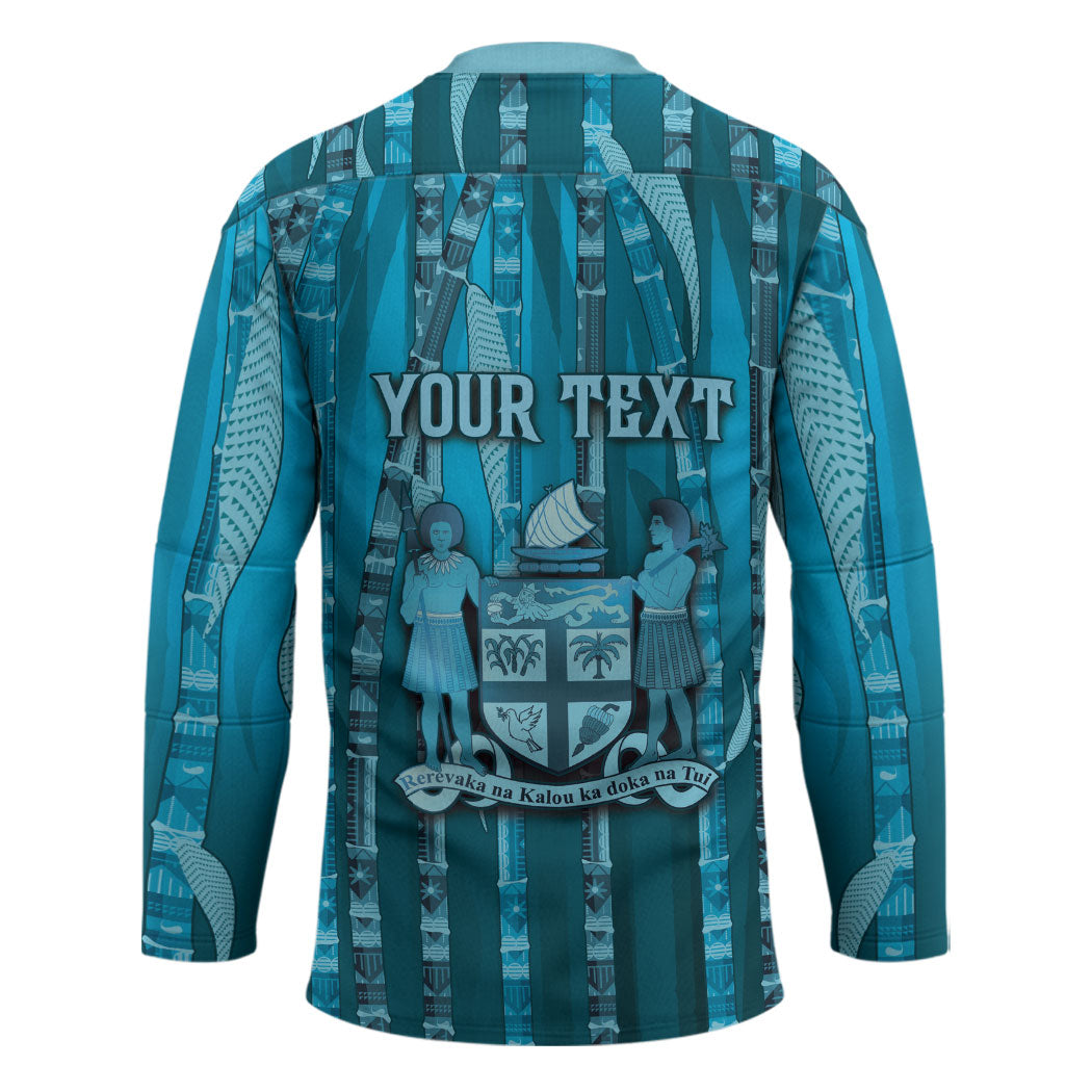 Personalised Fiji Language Week Sugarcane Masi Hockey Jersey Blue Tapa Tribal Pattern DT05 - Polynesian Pride