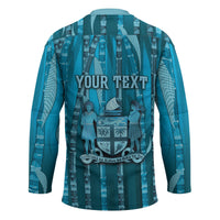 Personalised Fiji Language Week Sugarcane Masi Hockey Jersey Blue Tapa Tribal Pattern DT05 - Polynesian Pride