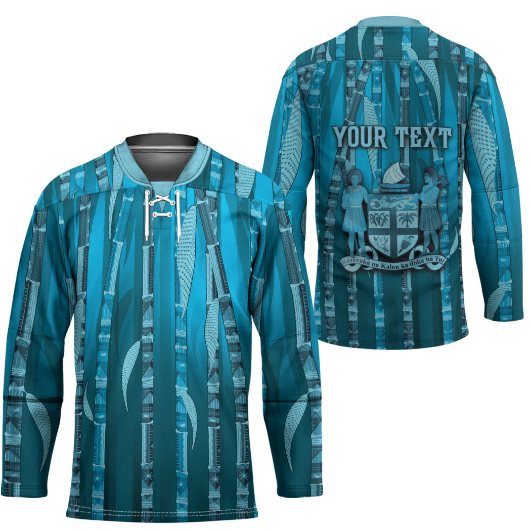Personalised Fiji Language Week Sugarcane Masi Hockey Jersey Blue Tapa Tribal Pattern DT05 - Polynesian Pride