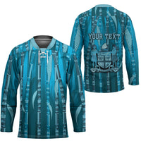 Personalised Fiji Language Week Sugarcane Masi Hockey Jersey Blue Tapa Tribal Pattern DT05 - Polynesian Pride