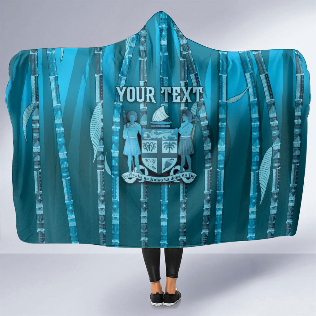 Personalised Fiji Language Week Sugarcane Masi Hooded Blanket Blue Tapa Tribal Pattern DT05 One Size Blue - Polynesian Pride