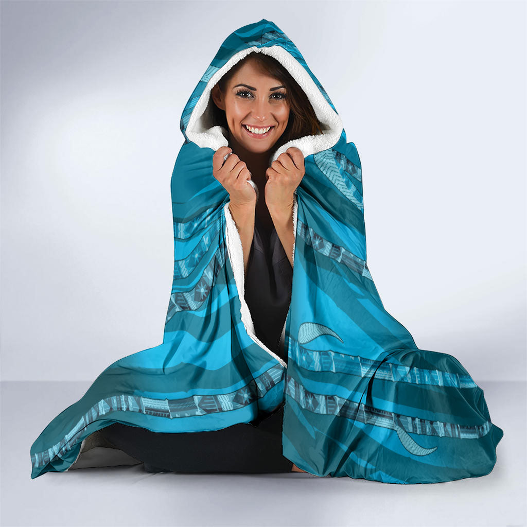 Personalised Fiji Language Week Sugarcane Masi Hooded Blanket Blue Tapa Tribal Pattern DT05 - Polynesian Pride