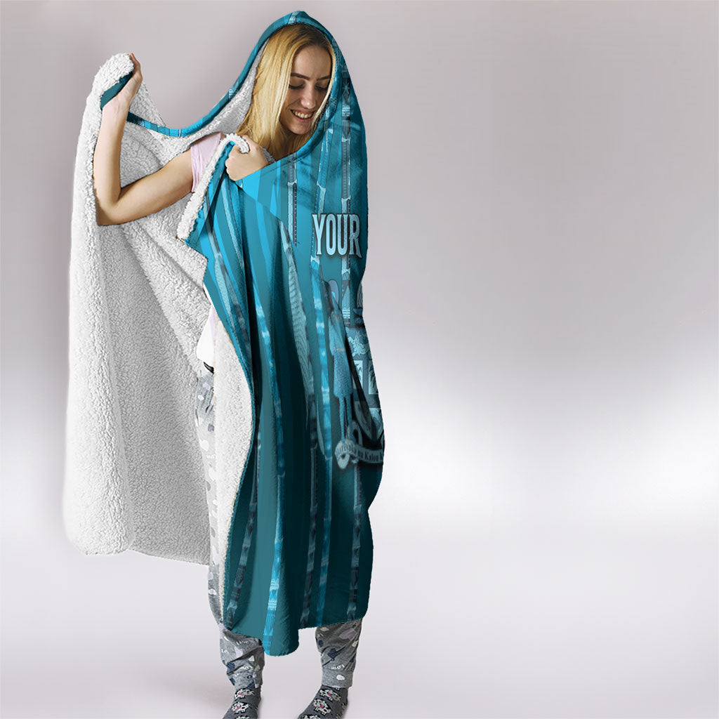 Personalised Fiji Language Week Sugarcane Masi Hooded Blanket Blue Tapa Tribal Pattern DT05 - Polynesian Pride