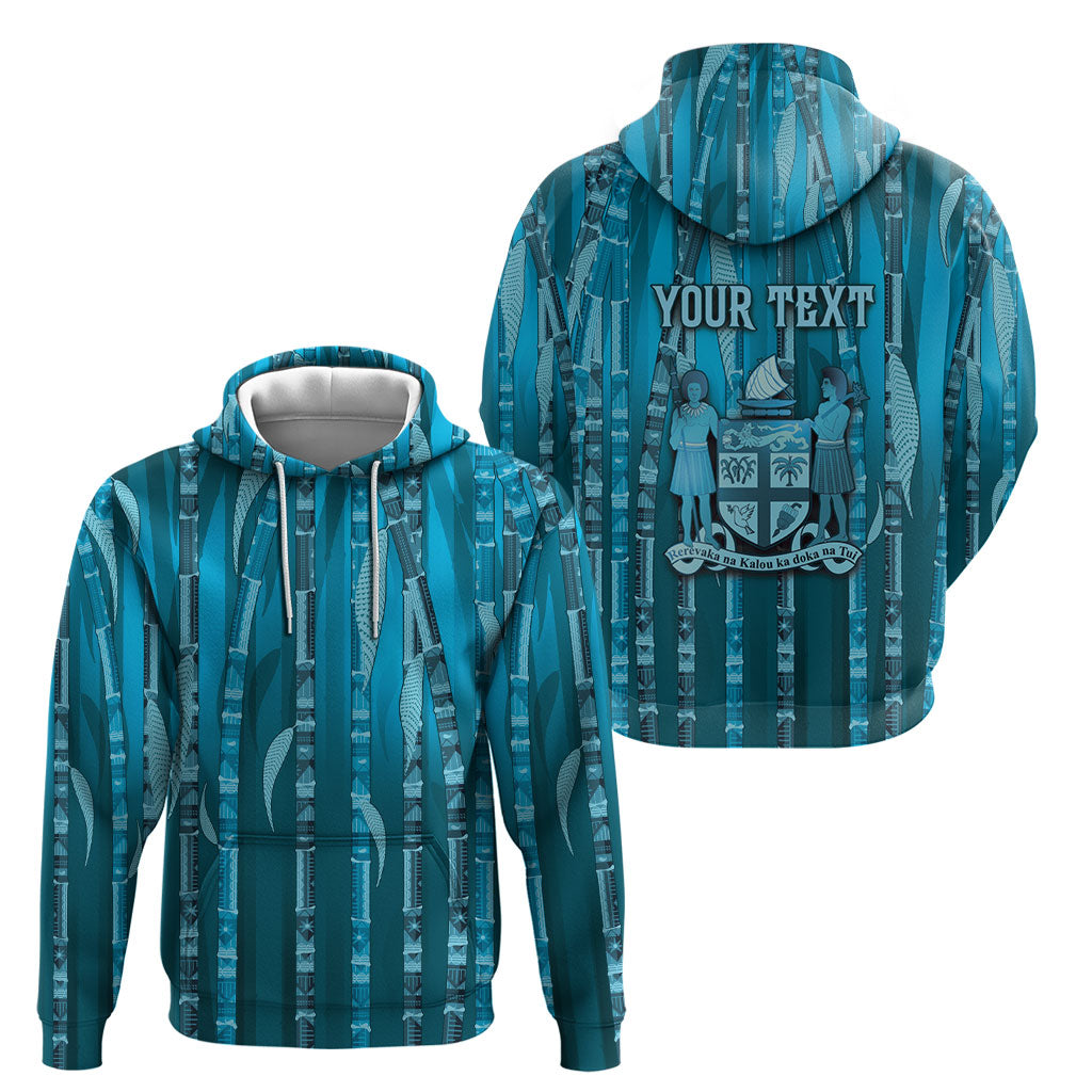 Personalised Fiji Language Week Sugarcane Masi Hoodie Blue Tapa Tribal Pattern DT05 - Polynesian Pride