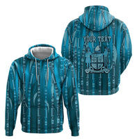 Personalised Fiji Language Week Sugarcane Masi Hoodie Blue Tapa Tribal Pattern DT05 - Polynesian Pride