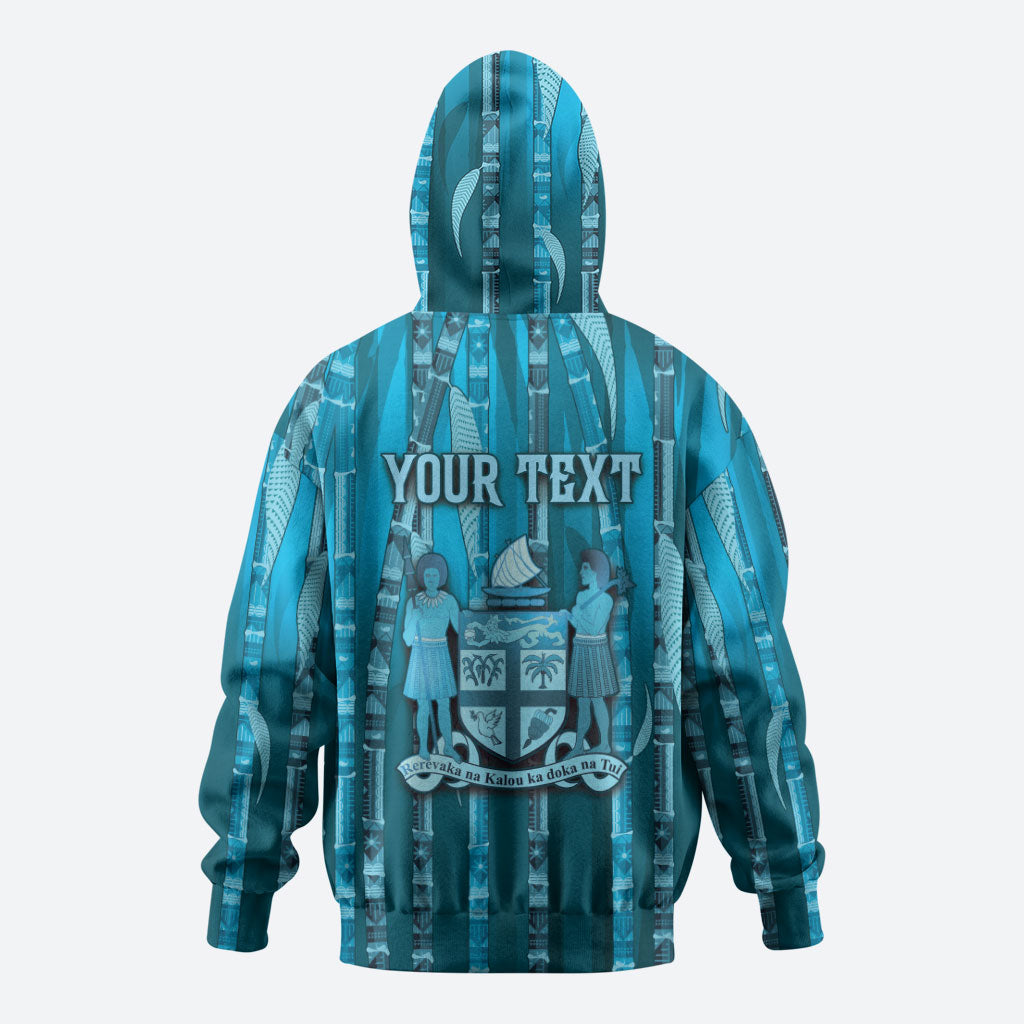 Personalised Fiji Language Week Sugarcane Masi Hoodie Blue Tapa Tribal Pattern DT05 - Polynesian Pride