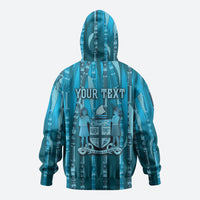 Personalised Fiji Language Week Sugarcane Masi Hoodie Blue Tapa Tribal Pattern DT05 - Polynesian Pride