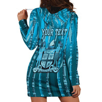 Personalised Fiji Language Week Sugarcane Masi Hoodie Dress Blue Tapa Tribal Pattern DT05 - Polynesian Pride