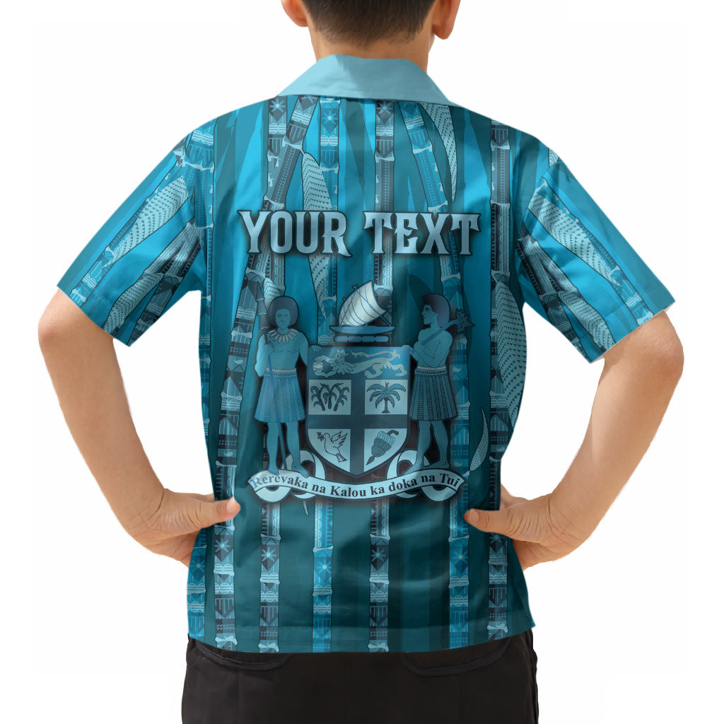 Personalised Fiji Language Week Sugarcane Masi Kid Hawaiian Shirt Blue Tapa Tribal Pattern DT05 - Polynesian Pride