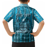 Personalised Fiji Language Week Sugarcane Masi Kid Hawaiian Shirt Blue Tapa Tribal Pattern DT05 - Polynesian Pride
