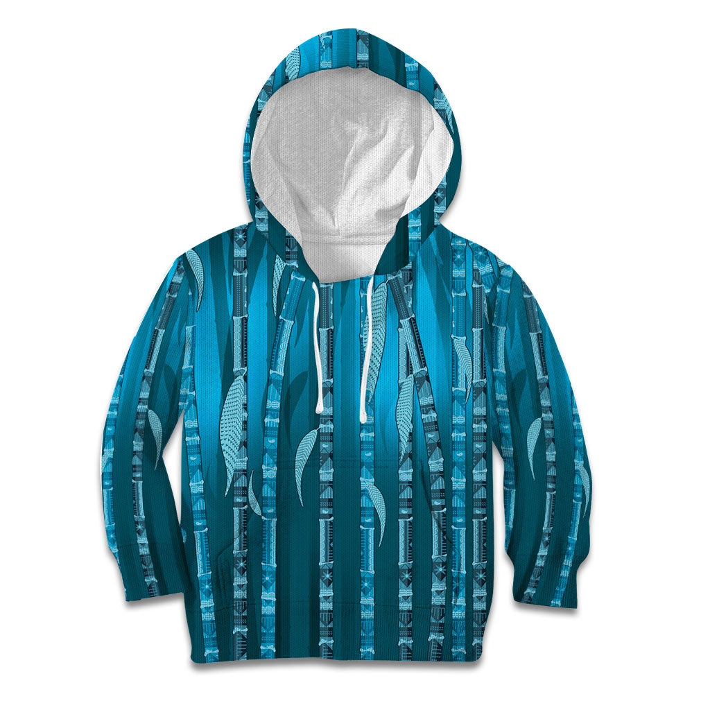 Personalised Fiji Language Week Sugarcane Masi Kid Hoodie Blue Tapa Tribal Pattern DT05 Hoodie Blue - Polynesian Pride