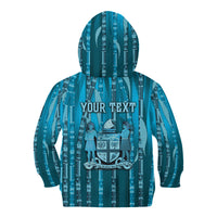 Personalised Fiji Language Week Sugarcane Masi Kid Hoodie Blue Tapa Tribal Pattern DT05 - Polynesian Pride