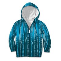 Personalised Fiji Language Week Sugarcane Masi Kid Hoodie Blue Tapa Tribal Pattern DT05 Zip Hoodie Blue - Polynesian Pride