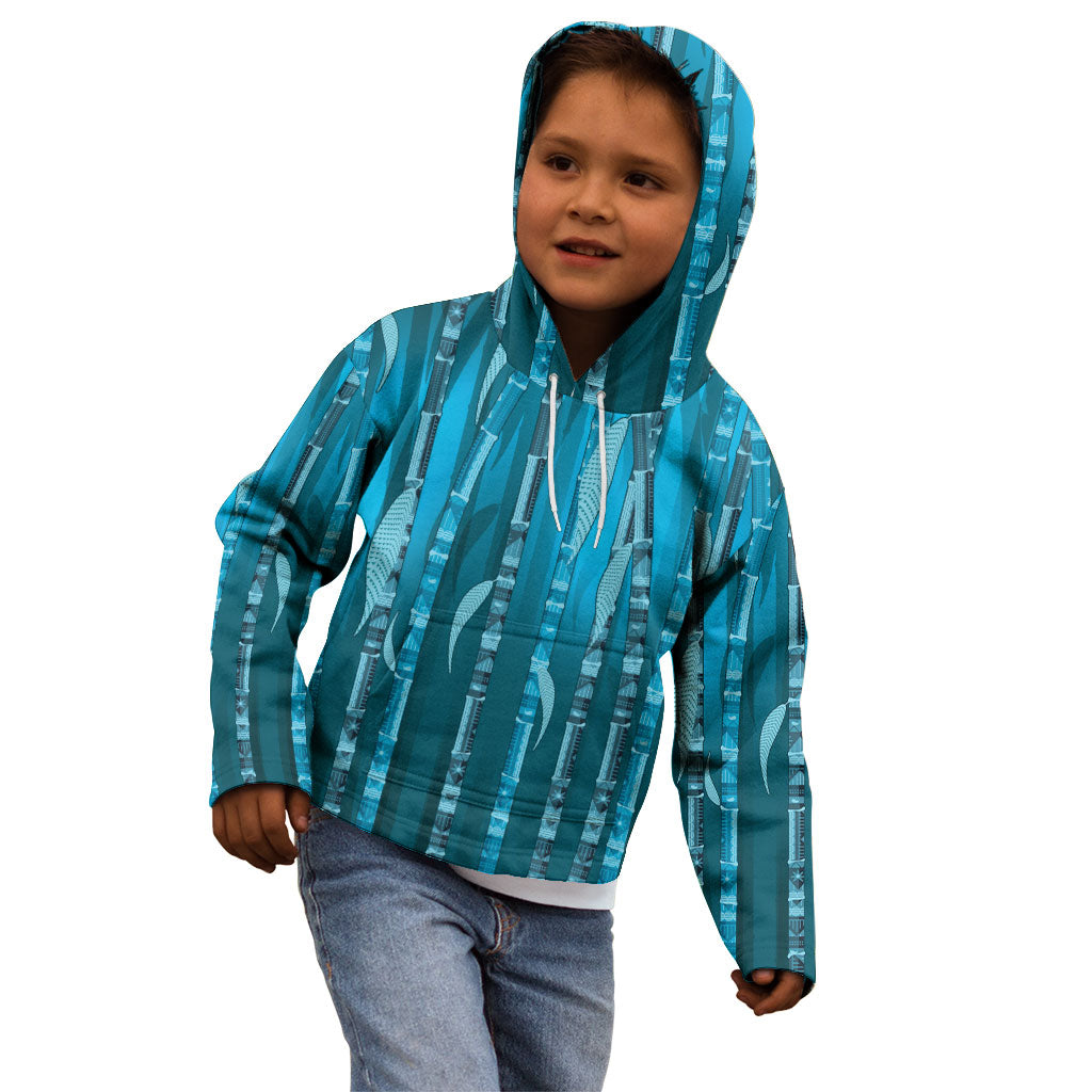 Personalised Fiji Language Week Sugarcane Masi Kid Hoodie Blue Tapa Tribal Pattern DT05 - Polynesian Pride
