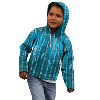 Personalised Fiji Language Week Sugarcane Masi Kid Hoodie Blue Tapa Tribal Pattern DT05 - Polynesian Pride