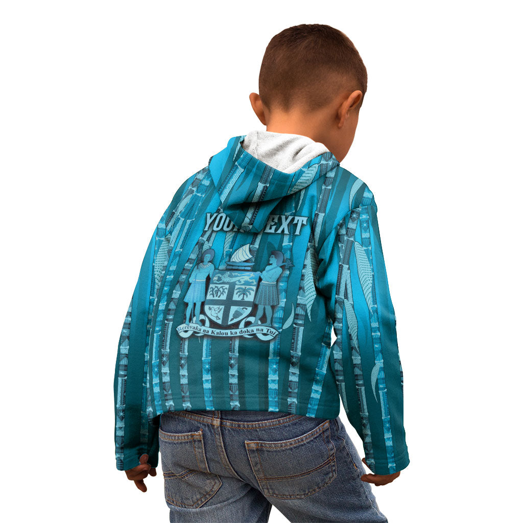 Personalised Fiji Language Week Sugarcane Masi Kid Hoodie Blue Tapa Tribal Pattern DT05 - Polynesian Pride