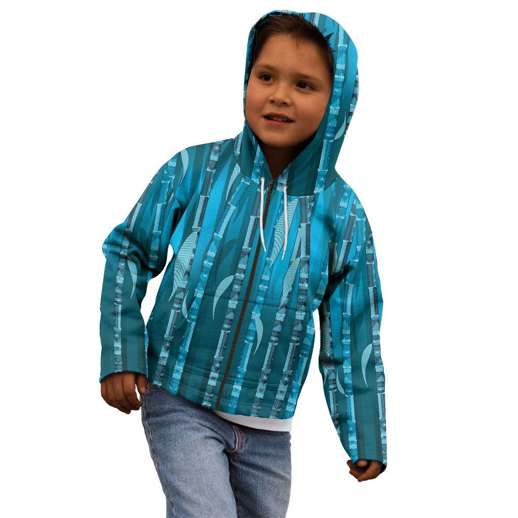 Personalised Fiji Language Week Sugarcane Masi Kid Hoodie Blue Tapa Tribal Pattern DT05 - Polynesian Pride