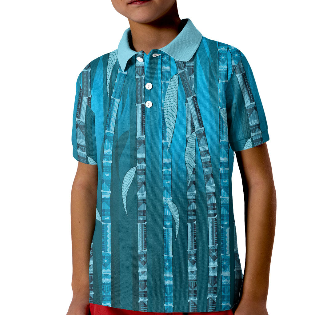 Personalised Fiji Language Week Sugarcane Masi Kid Polo Shirt Blue Tapa Tribal Pattern DT05 Kid Blue - Polynesian Pride