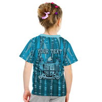 Personalised Fiji Language Week Sugarcane Masi Kid T Shirt Blue Tapa Tribal Pattern DT05 - Polynesian Pride