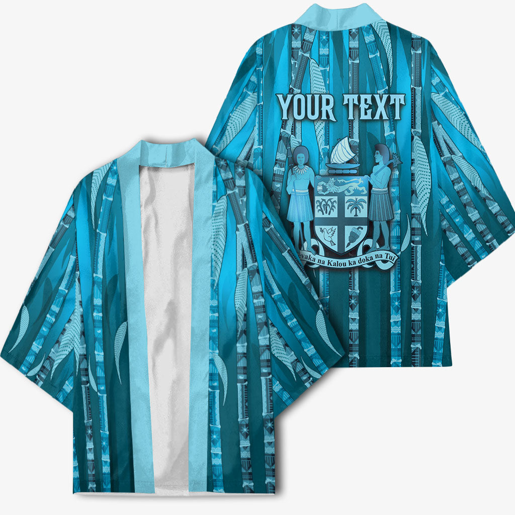 Personalised Fiji Language Week Sugarcane Masi Kimono Blue Tapa Tribal Pattern DT05 - Polynesian Pride