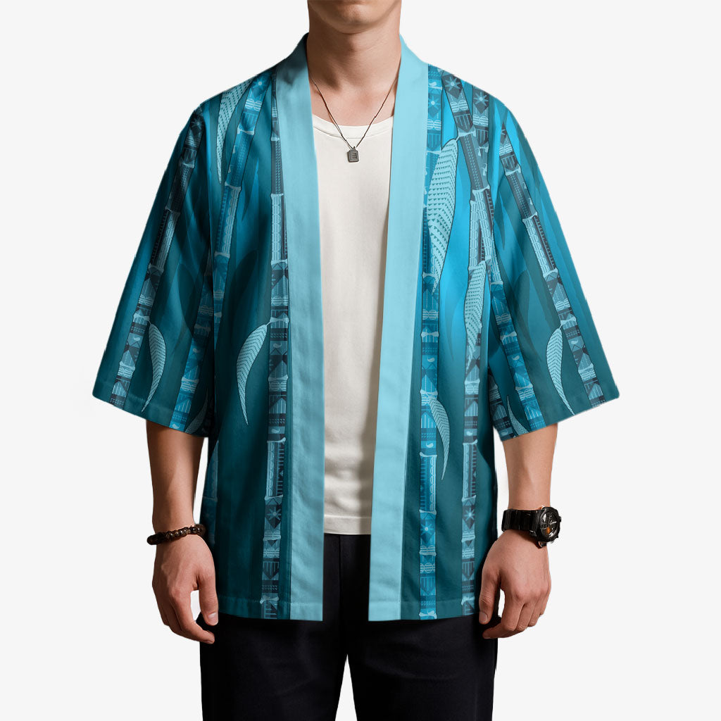 Personalised Fiji Language Week Sugarcane Masi Kimono Blue Tapa Tribal Pattern DT05 - Polynesian Pride