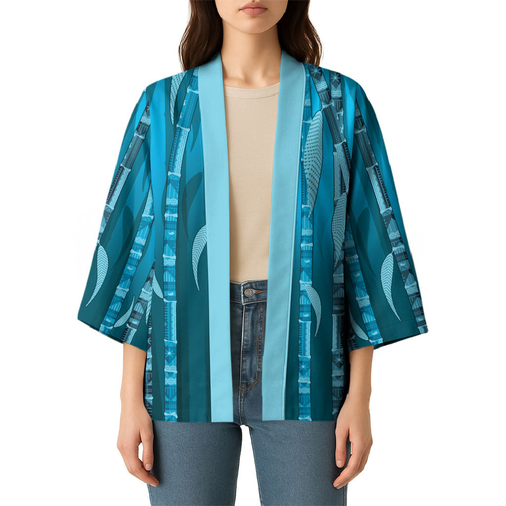 Personalised Fiji Language Week Sugarcane Masi Kimono Blue Tapa Tribal Pattern DT05 - Polynesian Pride