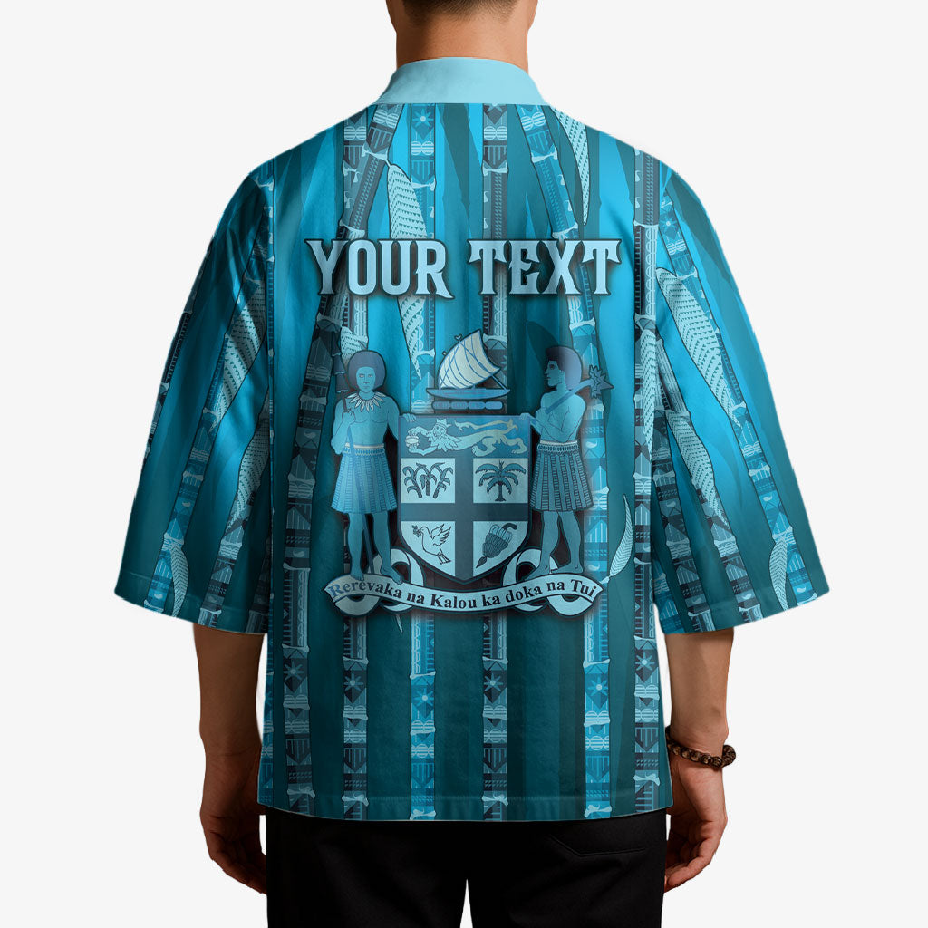 Personalised Fiji Language Week Sugarcane Masi Kimono Blue Tapa Tribal Pattern DT05 - Polynesian Pride