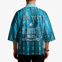 Personalised Fiji Language Week Sugarcane Masi Kimono Blue Tapa Tribal Pattern DT05 - Polynesian Pride