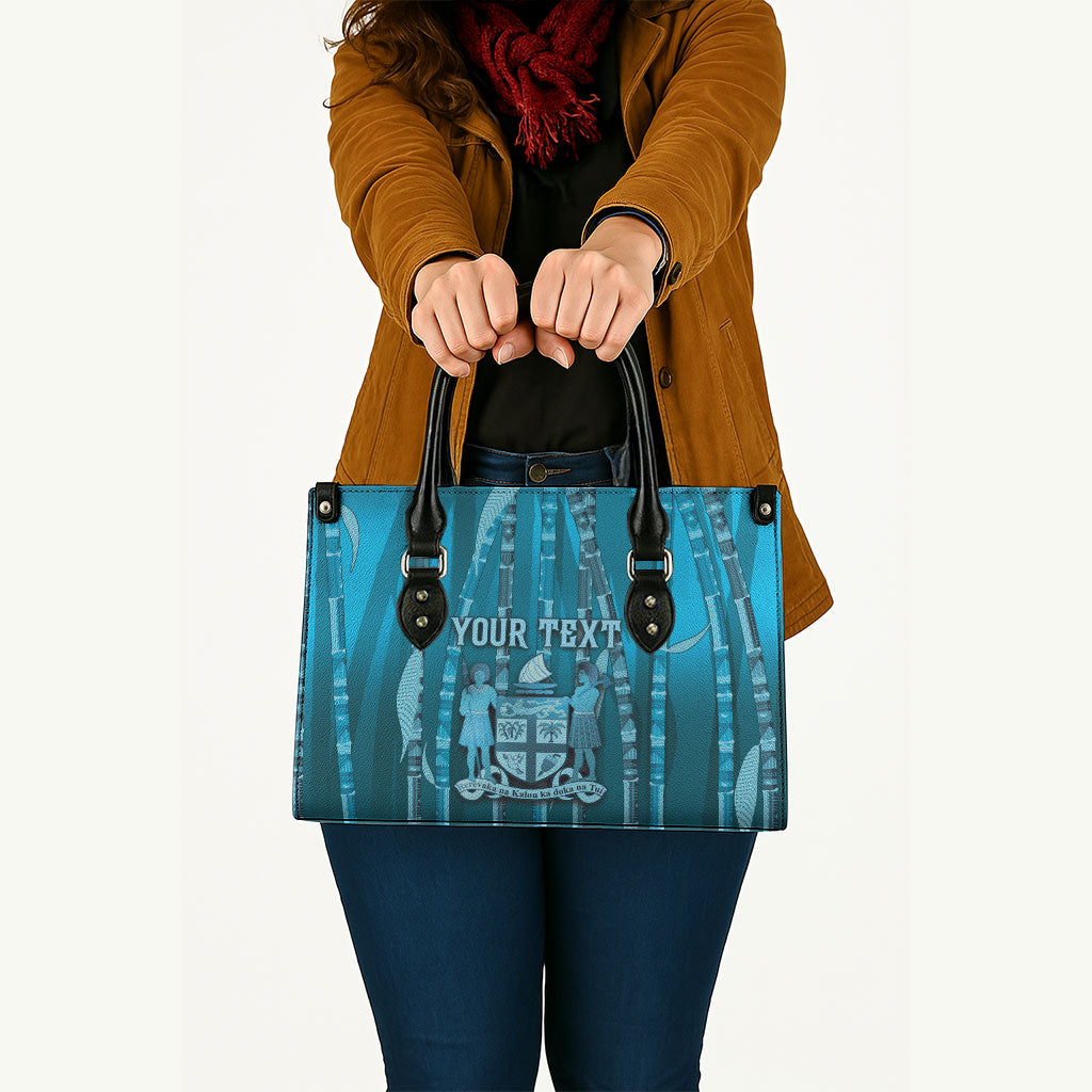 Personalised Fiji Language Week Sugarcane Masi Leather Bag Blue Tapa Tribal Pattern DT05 - Polynesian Pride