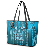 Personalised Fiji Language Week Sugarcane Masi Leather Tote Bag Blue Tapa Tribal Pattern DT05 - Polynesian Pride