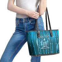 Personalised Fiji Language Week Sugarcane Masi Leather Tote Bag Blue Tapa Tribal Pattern DT05 - Polynesian Pride
