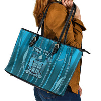 Personalised Fiji Language Week Sugarcane Masi Leather Tote Bag Blue Tapa Tribal Pattern DT05 - Polynesian Pride