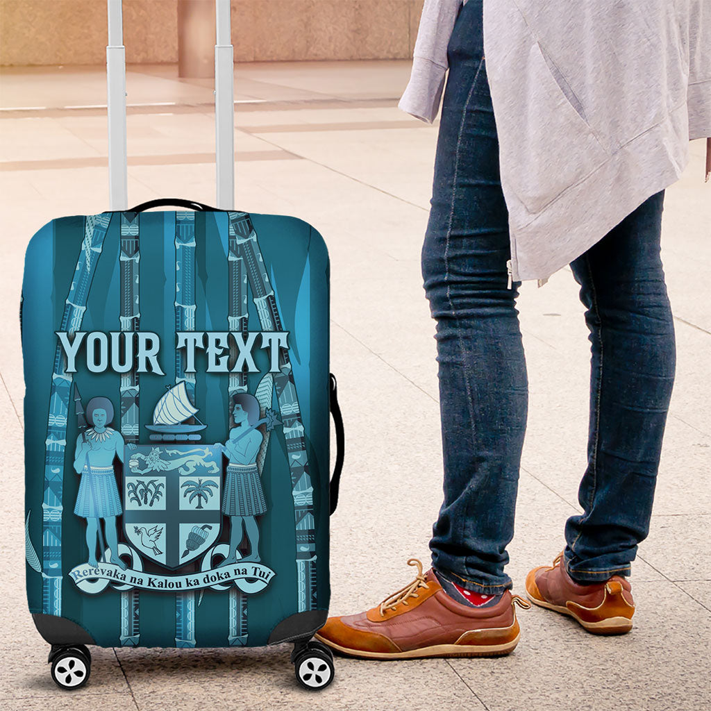 Personalised Fiji Language Week Sugarcane Masi Luggage Cover Blue Tapa Tribal Pattern DT05 Blue - Polynesian Pride