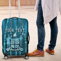 Personalised Fiji Language Week Sugarcane Masi Luggage Cover Blue Tapa Tribal Pattern DT05 Blue - Polynesian Pride