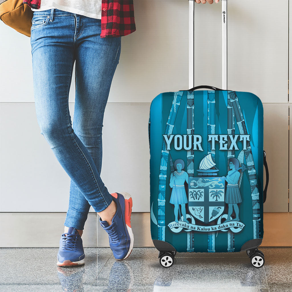 Personalised Fiji Language Week Sugarcane Masi Luggage Cover Blue Tapa Tribal Pattern DT05 - Polynesian Pride