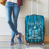 Personalised Fiji Language Week Sugarcane Masi Luggage Cover Blue Tapa Tribal Pattern DT05 - Polynesian Pride
