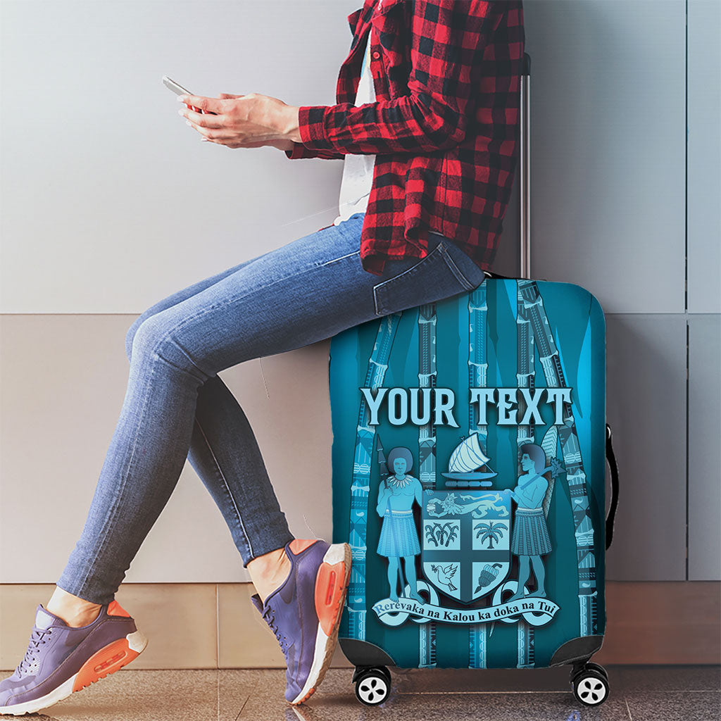 Personalised Fiji Language Week Sugarcane Masi Luggage Cover Blue Tapa Tribal Pattern DT05 - Polynesian Pride