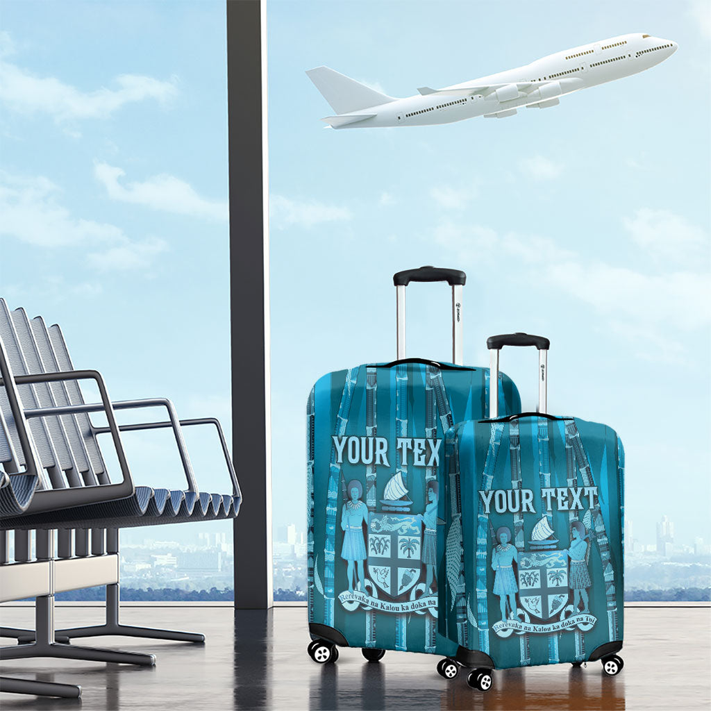Personalised Fiji Language Week Sugarcane Masi Luggage Cover Blue Tapa Tribal Pattern DT05 - Polynesian Pride