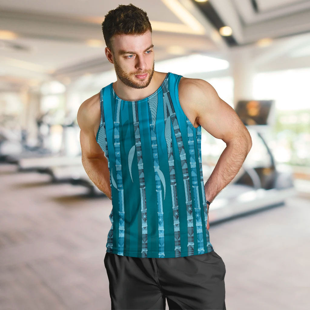 Personalised Fiji Language Week Sugarcane Masi Men Tank Top Blue Tapa Tribal Pattern DT05 Blue - Polynesian Pride