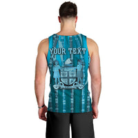 Personalised Fiji Language Week Sugarcane Masi Men Tank Top Blue Tapa Tribal Pattern DT05 - Polynesian Pride