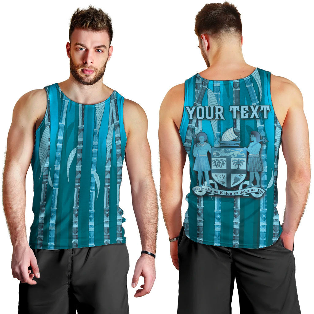 Personalised Fiji Language Week Sugarcane Masi Men Tank Top Blue Tapa Tribal Pattern DT05 - Polynesian Pride