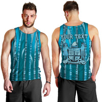 Personalised Fiji Language Week Sugarcane Masi Men Tank Top Blue Tapa Tribal Pattern DT05 - Polynesian Pride