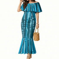 Personalised Fiji Language Week Sugarcane Masi Mermaid Dress Blue Tapa Tribal Pattern DT05 Women Blue - Polynesian Pride
