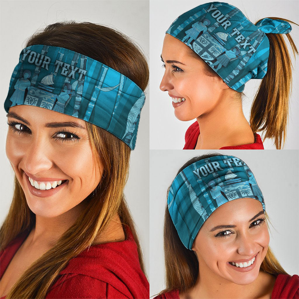 Personalised Fiji Language Week Sugarcane Masi Neck Gaiter Blue Tapa Tribal Pattern DT05 - Polynesian Pride