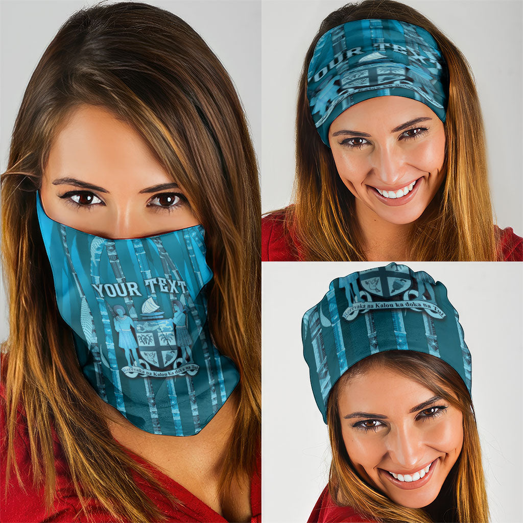 Personalised Fiji Language Week Sugarcane Masi Neck Gaiter Blue Tapa Tribal Pattern DT05 - Polynesian Pride
