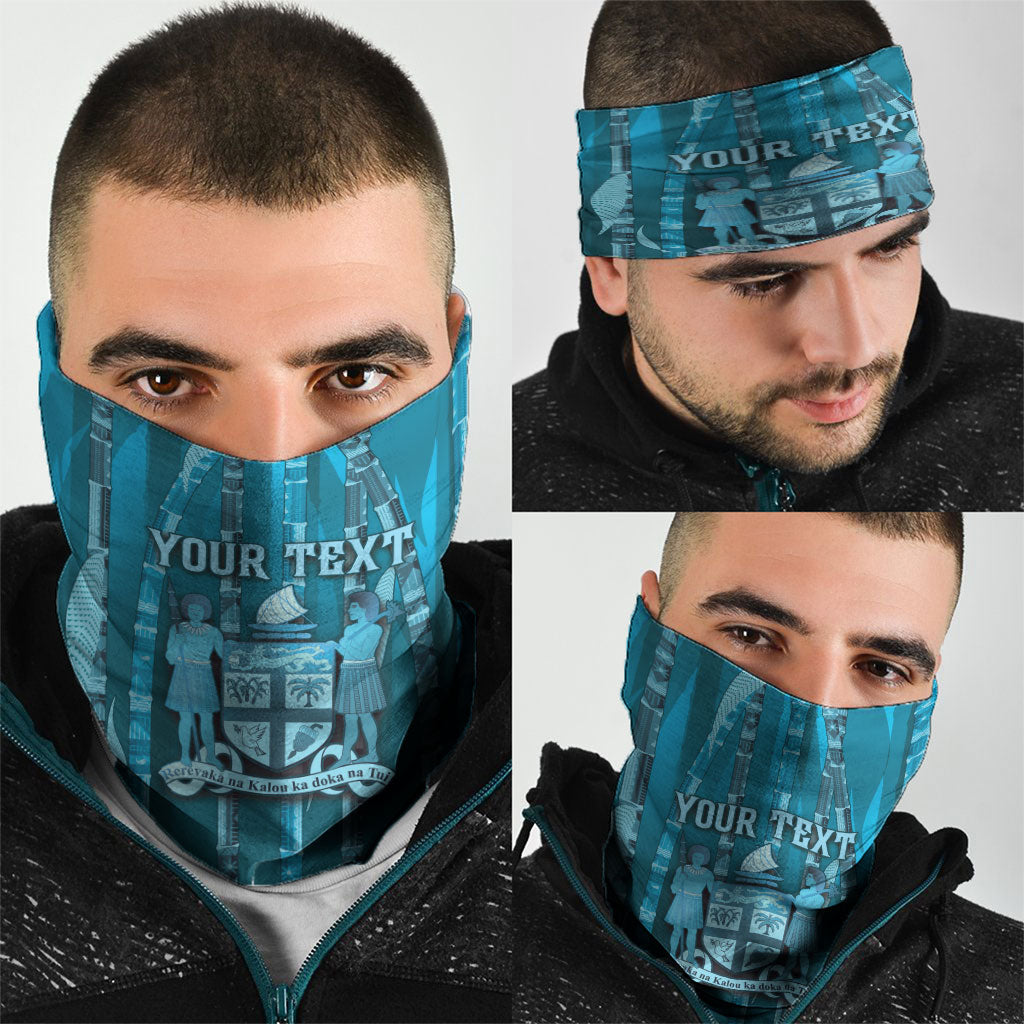 Personalised Fiji Language Week Sugarcane Masi Neck Gaiter Blue Tapa Tribal Pattern DT05 - Polynesian Pride