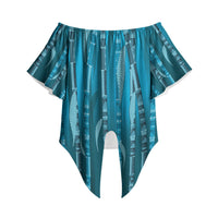 Personalised Fiji Language Week Sugarcane Masi Off Shoulder Wrap Waist Top Blue Tapa Tribal Pattern DT05 Blue - Polynesian Pride